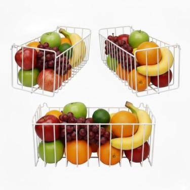 Imagem de Kit 3 Cestos Multiuso Fruteira de Parede Aramado para Cozinha Lavander