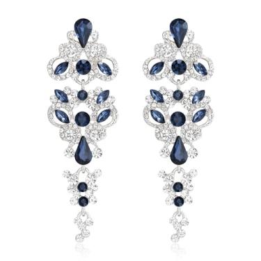 Imagem de EleQueen Brincos femininos de liga metálica, brincos de gota vintage simétricos com cristal brilhante, joias elegantes para noivas e damas de honra, Cristal, Cristal