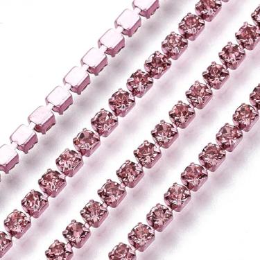 Imagem de KISSITTY Corrente de strass de 2 mm, cor rosa claro SS6.5, correntes de copo com acabamento de cristal, enfeites para costura, joias, festas de casamento, decoração de roupas, ornamentos artesanais