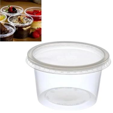 Imagem de Pote 350ml Plástico Redondo com Tampas para Congelados e Frezzer Microondas Plástico Transparente Reutilizavel 48 Unidades