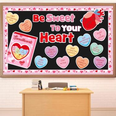 Imagem de JarThenaAMCS Quadro de avisos de hábitos de saúde para o dia dos namorados, recortes de papel de coração doce para sala de aula, quadro-negro, decoração de parede, artigos de festa