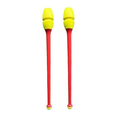 Imagem de UGPLM Conjunto de 2 Clavas de Ginástica Rítmica, Equipamento de Treinamento de Ginástica, Adereços de Dança Profissionais de 45,5 cm para Treinamento, Cabeça Amarela Vara Vermelha