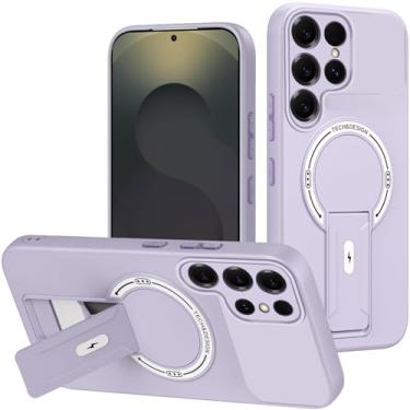 Imagem de POYUFRG Capa magnética para Samsung Galaxy S26 Ultra/S26 Plus/S26, capa de proteção de câmera fina fosca com capa de suporte dobrável, roxa, S26 Plus