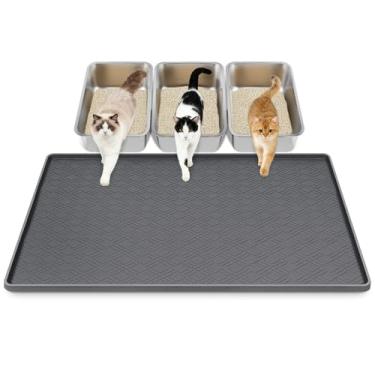 Imagem de Tapete de areia para gatos de 106,66 x 73,7 cm, tapete para gatos Lanstics para caixa de areia grande de silicone para gatinhos, controle de dispersão, proteção de chão (cinza escuro)