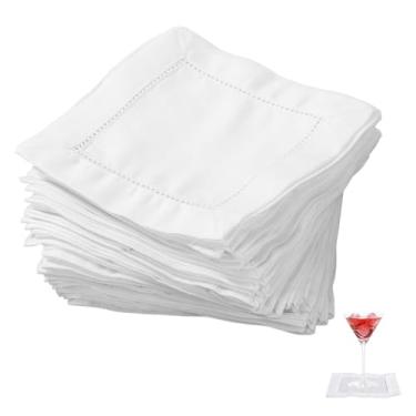 Imagem de 50un Guardanapos de Linho para Coquetel, 15x15cm Guardanapos Quadrados Reutilizáveis Ideais para Casamentos Aniversários Chás de Bebê Festas Casa Bares e Eventos (Branco)