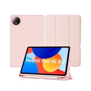 Imagem de Capa para Xiaomi Redmi Pad SE 8.7 Polegadas 2024 Capinha com Compartimento para Caneta Stylus Três Dobras Case Traseira em TPU Macio Função de Ativação/Suspensão Automática - Rosa