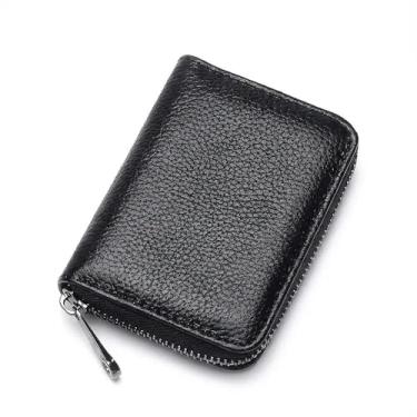 Imagem de Porta-cartões sanfonado fino e elegante de cor sólida para homens com bolso seguro com zíper, compacto e leve para transporte diário, Preto, 18 Card Slots, Minimalista