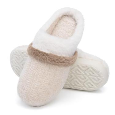 Imagem de GOEWY Pantufas felpudas femininas de pelúcia para ambientes internos e externos com sola antiderrapante de espuma viscoelástica aconchegante, sapatos macios para quarto, presentes para mulheres, mães