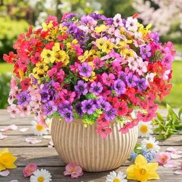 Imagem de CEWOR 12 pacotes de flores artificiais para ambientes externos, margaridas de seda falsa com folhas de eucalipto, flores artificiais para jardim, porta da frente, varanda, pátio, decoração de casa (6