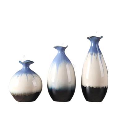 Imagem de Vaso de cerâmica gradiente colorido, arranjo de flores clássico, vasos de piso alto pintados, decoração vintage para sala de estar (azul escuro)