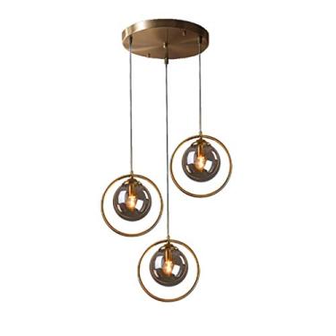 Imagem de Lustre criativo moderno redondo, luminária de teto, pendente de metal, luminária pendente com bola de vidro, soquete E14, altura ajustável, decoração para quarto, sala de estar, restaurante,