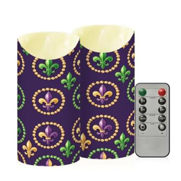 Imagem de Wassud Pacote com 2 velas sem chama Mardi Gras Fleur-de-lis com controle remoto, velas realistas cintilantes com temporizador, velas decorativas para Natal, casamento, festa, decoração de casa média