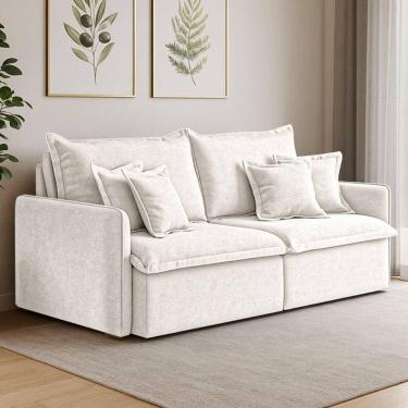 Imagem de Sofá 2 Lugares 1,80m Retrátil E Reclinável Em Tecido Bouclé – Malta Lucadi Off White