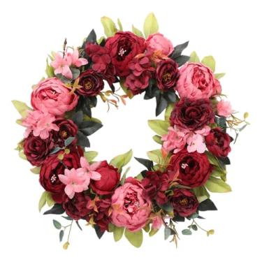 Imagem de Vaveren Guirlanda de peônias artificiais para decoração de porta de entrada, arranjo floral de 45 cm de diâmetro, ideal para aniversários e, Vermelho