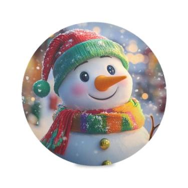 Imagem de STAYTOP Lindo boneco de neve de Natal, jogo americano redondo, 6 peças, tapetes de mesa antiderrapantes fáceis de limpar para casa, cozinha, churrasco, festa, decoração de mesa