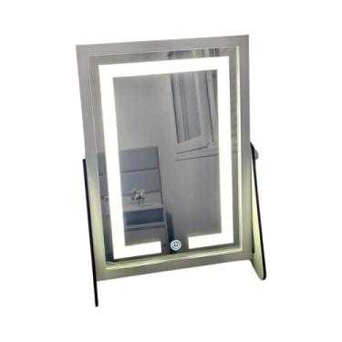 Imagem de Espelho de Mesa Portátil com Iluminação LED, Touch Screen, Ajustável, Preto, 32x45cm, Ideal para Maquiagem (Branco)