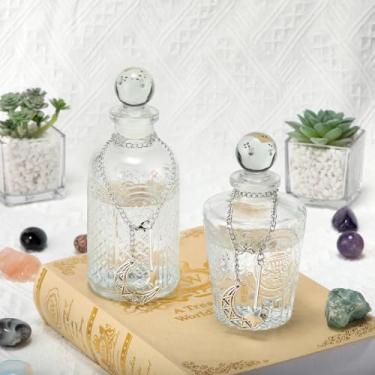 Imagem de Potchen 2 garrafas de vidro de energia lunar com 2 frascos de água espirituais de estrelas lunares, recipiente de carregamento com tampa para infundir intenções de limpeza de cristal, meditação