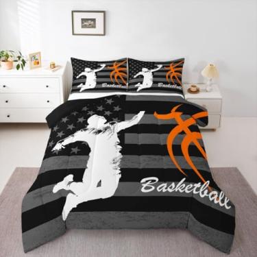 Imagem de Feelyou Jogo de cama solteiro com bandeira americana, para crianças, meninos, meninas, jogos, esportes, edredom para decoração de quarto, microfibra, 2 peças com 1 fronha