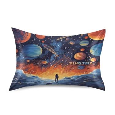 Imagem de xigua Fronha de cetim com pintura espacial para cabelo e pele, lavável à máquina, antiderrapante, refrescante, fronha de cama queen com fecho de envelope, 50,8 cm x 76,2 cm