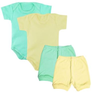 Imagem de Kit Body Curto e Mijão Liso Bebê 4 Pçs Enxoval Recém Nascido - Koala B