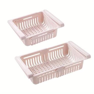 Imagem de Pacote com 2 cestos organizadores de geladeira retráteis, gaveta removível para armazenamento de geladeira com orifícios de ventilação (rosa)