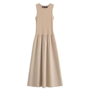 Imagem de Vestidos Longos Sem Mangas Em Caqui Para Mulheres, Moda Casual De Prim