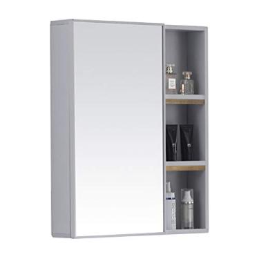 Imagem de Armário de remédios para banheiro com espelho, armário de remédios de armazenamento montado na parede com porta espelhada única e prateleira de armazenamento, suporte de recesso ou superfície