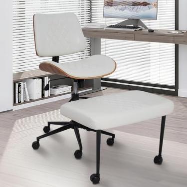Imagem de Azaeahom Cadeira de escritório ergonômica com pernas cruzadas com rodas, altura ajustável e rotação de 360° para meditação, mesa e ioga - design cruzado amplo, cadeira ajoelhada - branca