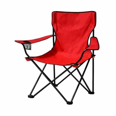 Imagem de Cadeira Portátil Dobrável de Camping Acampamento Pesca com Encosto Suporta 140kg Preto com Porta Copos (Vermelho)