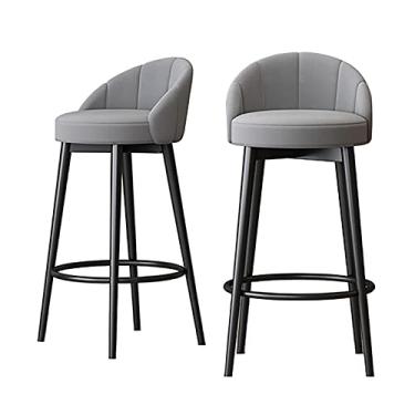 Imagem de Banquetas de bar Bistrô Conjunto de 2 banquetas modernas de veludo com encosto e apoio para os pés, cadeiras altas com pernas de metal preto para bar, jantar e cozinha, alta
