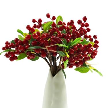Imagem de 6 palhetas artificiais de frutas vermelhas de 24 cm para árvore de Natal, bordô falso, galhos de bagas vermelhas, ornamentos para decoração de casa