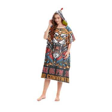 Imagem de Toalha de praia com estampa de tigre adulto roupão com capuz poncho toalha de banho piscina academia fitness toalhas de banho (cor: A, tamanho: 105 * 79 cm) (A 105 * 79 cm)