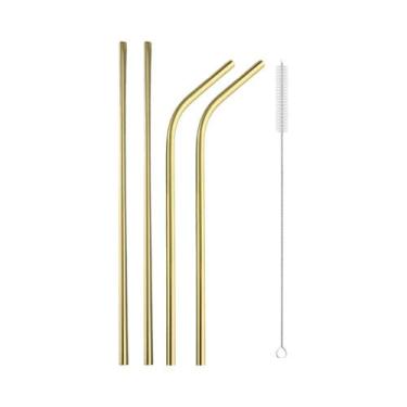 Imagem de Conjunto De Canudos Metálicos Coloridos 5 Peças Rosa Reutilizáveis Arc