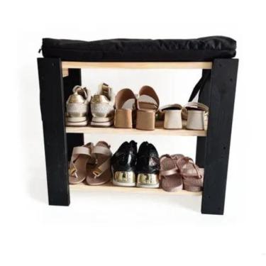 Imagem de Sapateira Hall Entrada Organizador Multiuso Com Almofada Preta