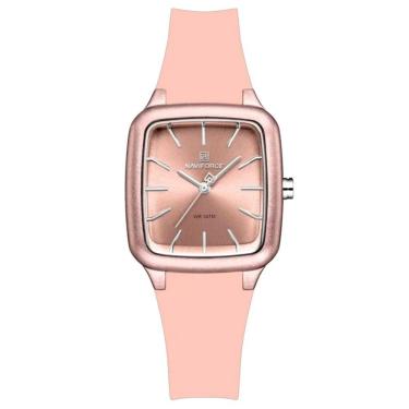 Imagem de Relogio Feminino Design Quadrado Casual Simples Impermeavel Pulseira Silicone Rosa
