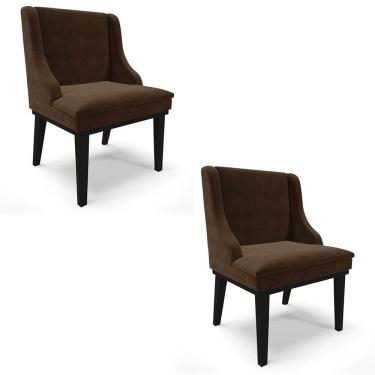 Imagem de Kit 2 Cadeiras Estofadas Para Sala De Jantar Base Fixa De Madeira Preto Lia Suede Marrom - Ibiza