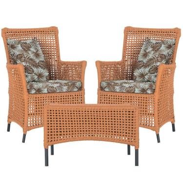 Imagem de 2 Poltronas E 1 Mesa Igapó Alumínio Preta Corda Náutica E6 Terra Cota