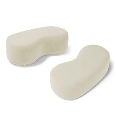 Imagem de Kit 02 Puffs Decorativos Living Aisha Orgânico 02 Lugares Suede Bege Claro - Desk Design