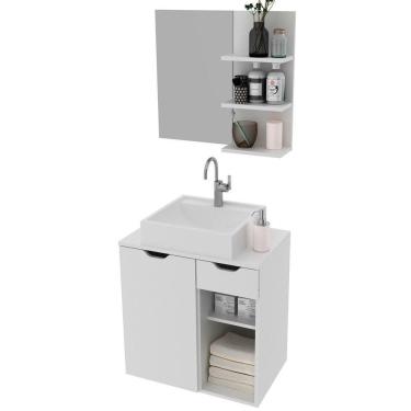 Imagem de Kit Gabinete E Espelheira De Banheiro 60 Cm Cuba Romana Branco