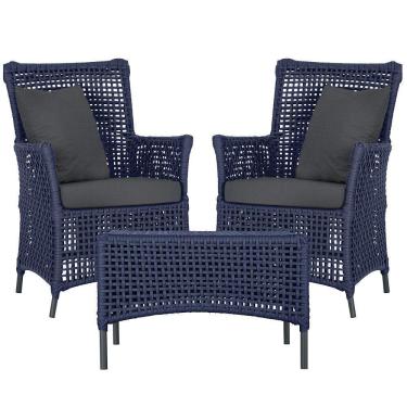 Imagem de 2 Poltronas E 1 Mesa Igapó Alumínio Preta Corda Náutica E11 Azul