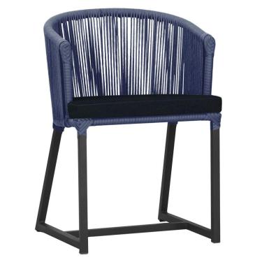 Imagem de Cadeira De Jantar Noronha Alumínio Preta E12 Trama  Azul