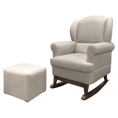 Imagem de Poltrona De Amamentação Com Balanço Sabrina Pé Canoa E Puff Linho Bege - Phoenix Baby Linho Bege