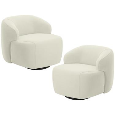 Imagem de Kit 02 Poltronas Decorativa Orgânica Giratória Para Sala Living Barolo L06 Veludo Bege - Lyam Decor