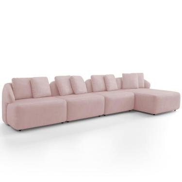 Imagem de Sofá 5 Lugares com Chaise Direito Sala Living 334cm Arlo F04 Veludo Rosê - Lyam Decor