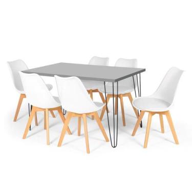 Imagem de Conjunto Mesa de Jantar Hairpin 130x80 Volpi com 6 Cadeiras Eiffel Led