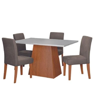 Imagem de Conjunto Sala De Jantar Mesa 1,36m Trento 4 Cadeiras Trieste Dobuê Madeirado/mascavo