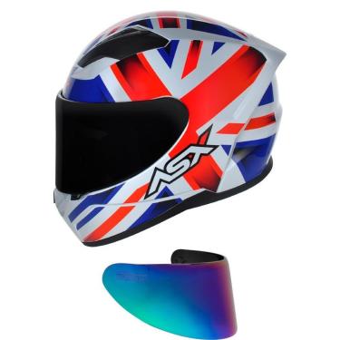 Imagem de Capacete ASX City Kingdom Branco Vermelho e Azul Mais Viseira Camaleão-Masculino