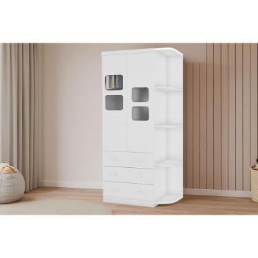 Imagem de Guarda Roupa Infantil C/ 2 Portas Cristal E 3 Gavetas Uli Branco - Peroba