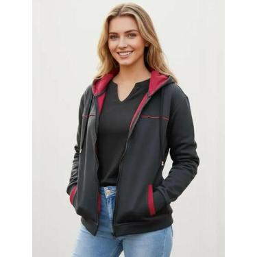 Imagem de Moletom Todo Forrado Casaco Feminino Blusa De Frio - L7, Preto, P