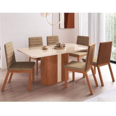 Imagem de Conjunto Sala de Jantar Mesa com Tampo de Vidro 160cm e 6 Cadeiras em Madeira Maciça 165/05 Zamarchi